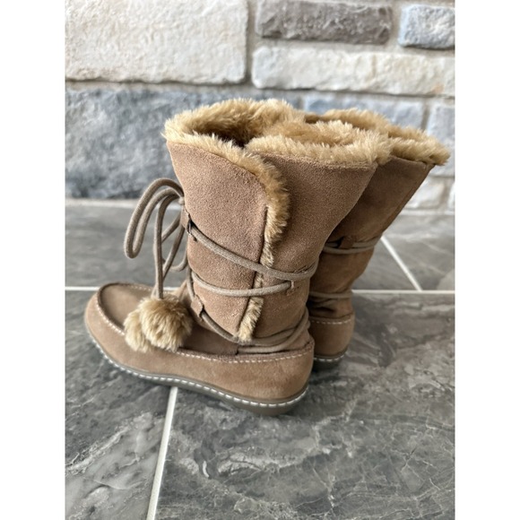 Steve Madden Iglou Tan Brown Suede Faux Fur Moccasin Tie Ankle Boots Size 5 New - Picture 4 of 9